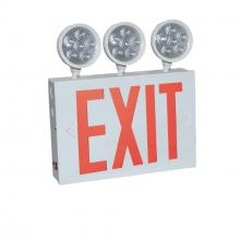  NEX-751-LED/R3 - NYC Approved Steel LED Exit with Three 9W Adjustable Heads, Battery Backup, White Housing w/ Red