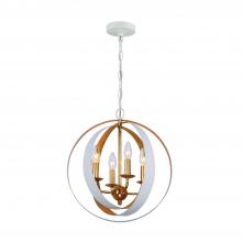  584-MT-GA - Luna 4 Light Matte White + Antique Gold Sphere Chandelier