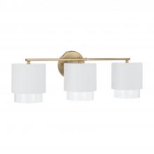  153031RE-549 - 3-Light Cylindrical Metal Vanity in Matte White with Matte Brass Interior and Seeded Glass