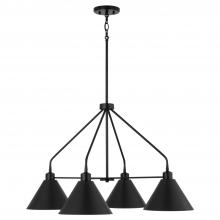  451341MB - 4-Light Modern Metal Chandelier in Matte Black with White Interior