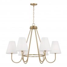  452761MA - 6-Light Chandelier in Matte Brass with Tapered White Fabric Shades and Glass Diffusers