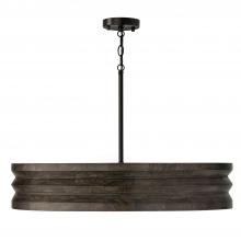  454041EB - 4-Light Chandelier in Matte Black and Handcrafted Mango Wood in Espresso Stain