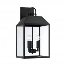  953432BK - 3-Light Outdoor Square Rectangle Wall Lantern in Black with Clear Glass