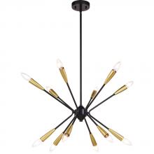  P0375 - Ellis 25.25-in. 12 Light Pendant Matte Black and Satin Brass