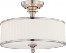  60/4737 - Candice - 3 Light Semi Flush with Pleated White Shade - Brushed Nickel Finish