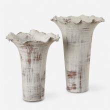  18174 - Uttermost Ruffled Petal White Vases Set/2